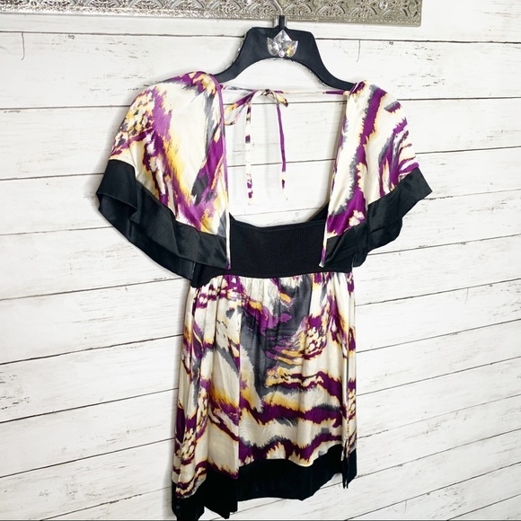 Bebe Silk Blend Y2K Smocked Flare Sleeve Blouse Size Small - Picture 3 of 8